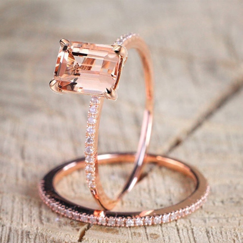 2pc rose gold ring set